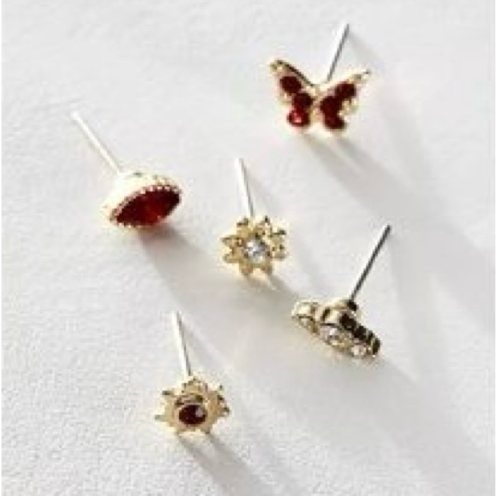 NWT Free People Velvet Rosette Stud Earring Pack & Brooch - Black, Blue, Pink - Picture 6 of 10